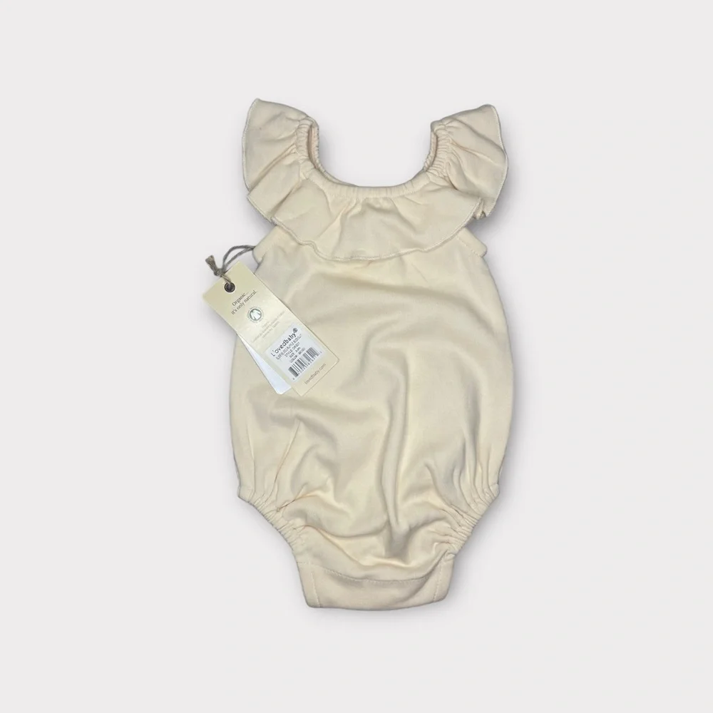 L’ovedbaby Sleeveless Ruffle Cream Organic Bodysuit